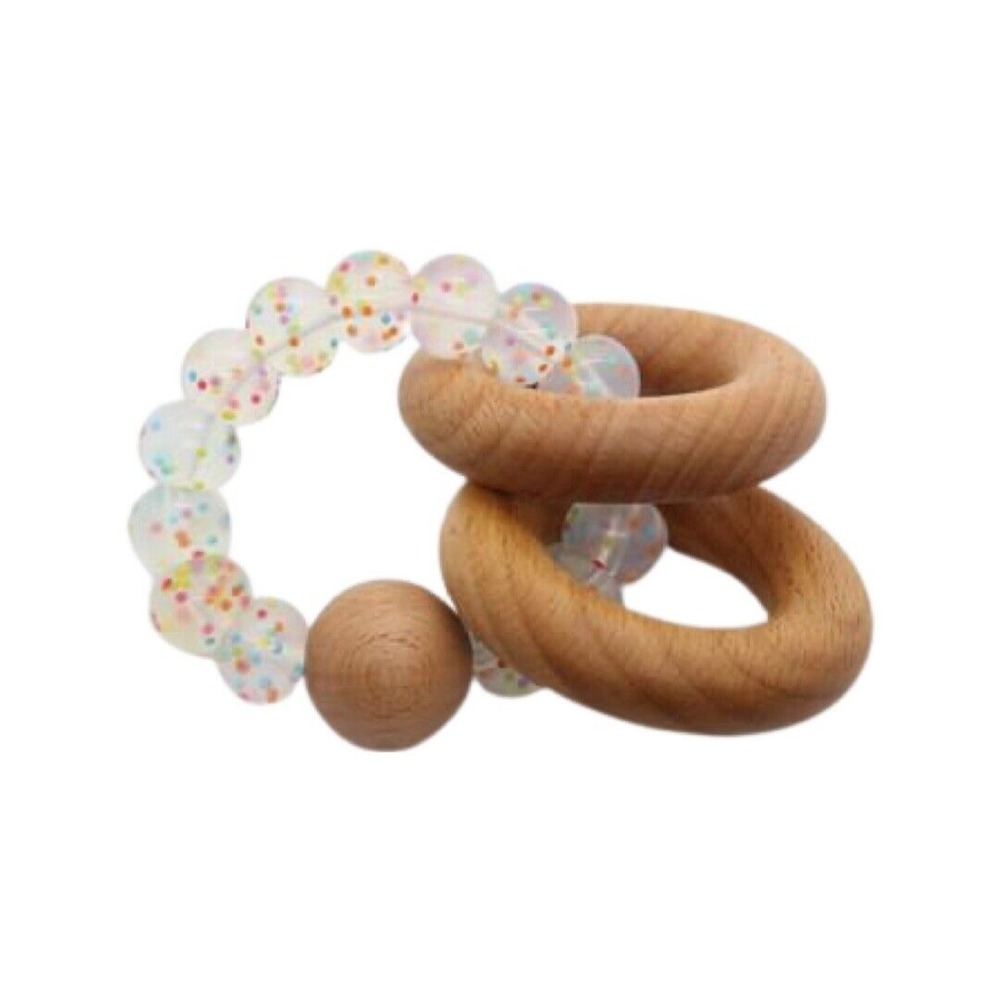 Confetti Baby Rattle Wooden Ring Teether For Infant- Teething Toy‎ NEW